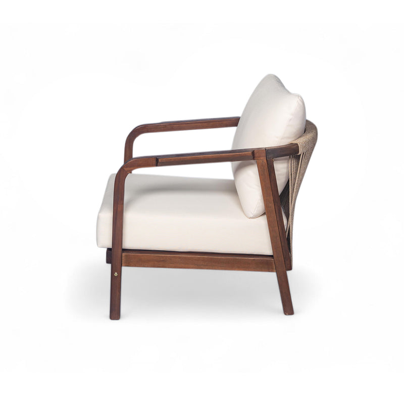 Outdoor Lounge Chair With Woven Backrest, Solid Wood Frame, Comfortable Cushions - R&R Furniture Gallery (Fountain Valley, CA)