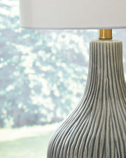 Judlen - Ceramic Table Lamp - Gray / Gold Finish - R&R Furniture Gallery (Fountain Valley, CA)