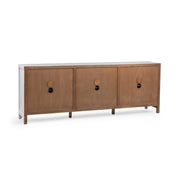 Classic Home Ambrose 6-door coastal buffet cabinet with a soft, light finish and modern design, featuring spacious storage compartments.