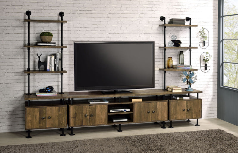 Ensata II - TV Stand Side Pier - Rustic Oak & Black - R&R Furniture Gallery (Fountain Valley, CA)