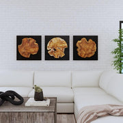 Set of three teak wood wall decor pieces by Uttermost with modern geometric design for stylish home wall decoration.