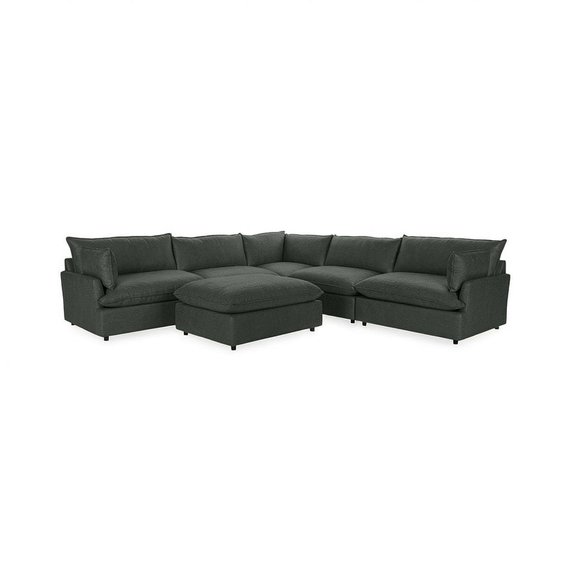 Classic Home Caplan 6-piece modular sectional with ottoman, 2-piece living room set featuring modern seating and versatile design.