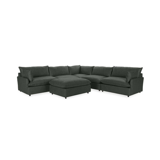 Classic Home Caplan 6-piece modular sectional with ottoman, 2-piece living room set featuring modern seating and versatile design.