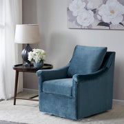 Swivel Chair With Curved Arms And Straight Back - Blue - R&R Furniture Gallery (Fountain Valley, CA)