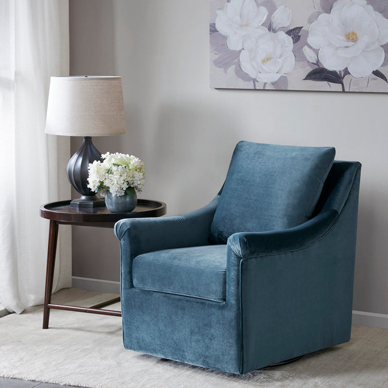 Swivel Chair With Curved Arms And Straight Back - Blue - R&R Furniture Gallery (Fountain Valley, CA)