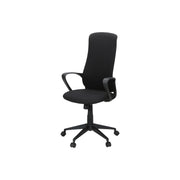 Black 8th Street office swivel chair with adjustable height, armrests, and rotating base, designed for ergonomic office seating.