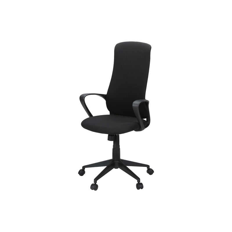 Black 8th Street office swivel chair with adjustable height, armrests, and rotating base, designed for ergonomic office seating.