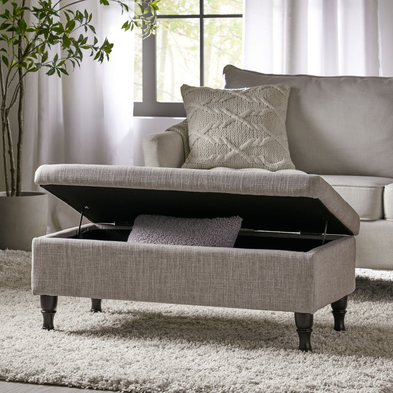 Dean - Fabric Storage Wide Tufted Rectangle Ottoman - Gray - R&R Furniture Gallery (Fountain Valley, CA)