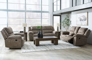 Signature Design by Ashley Laresview reclining sofa and loveseat set in a modern living room setup with plush upholstery and comfortable design.