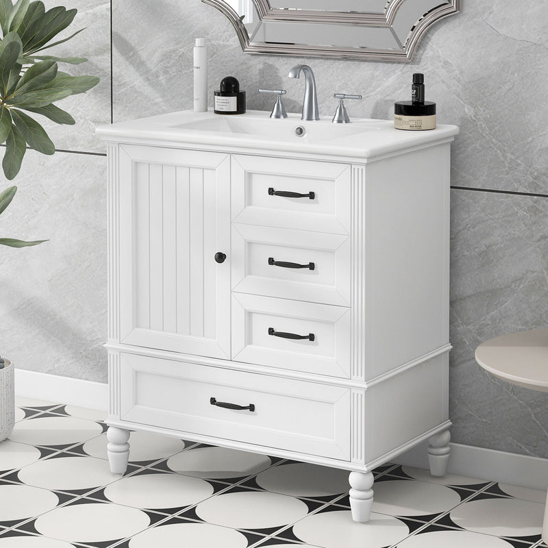 30" Bathroom Vanity With Sink, 3 Drawers, Adjustable Feet - R&R Furniture Gallery (Fountain Valley, CA)