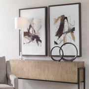 Set of two Burgundy and dark brown abstract canvas art prints by Uttermost, featuring modern interjection designs.