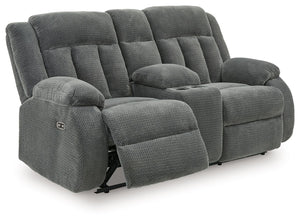 Observation - Double Reclining Power Loveseat With Console - Steel - R&R Furniture Gallery (Fountain Valley, CA)