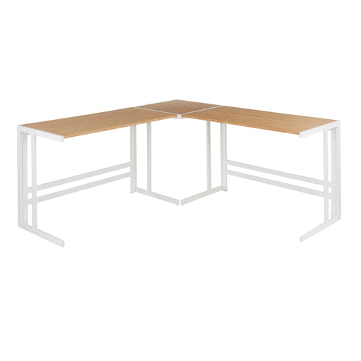 Lumi Source Roman industrial L-shaped desk in white and natural wood finish with corner design and modern style.