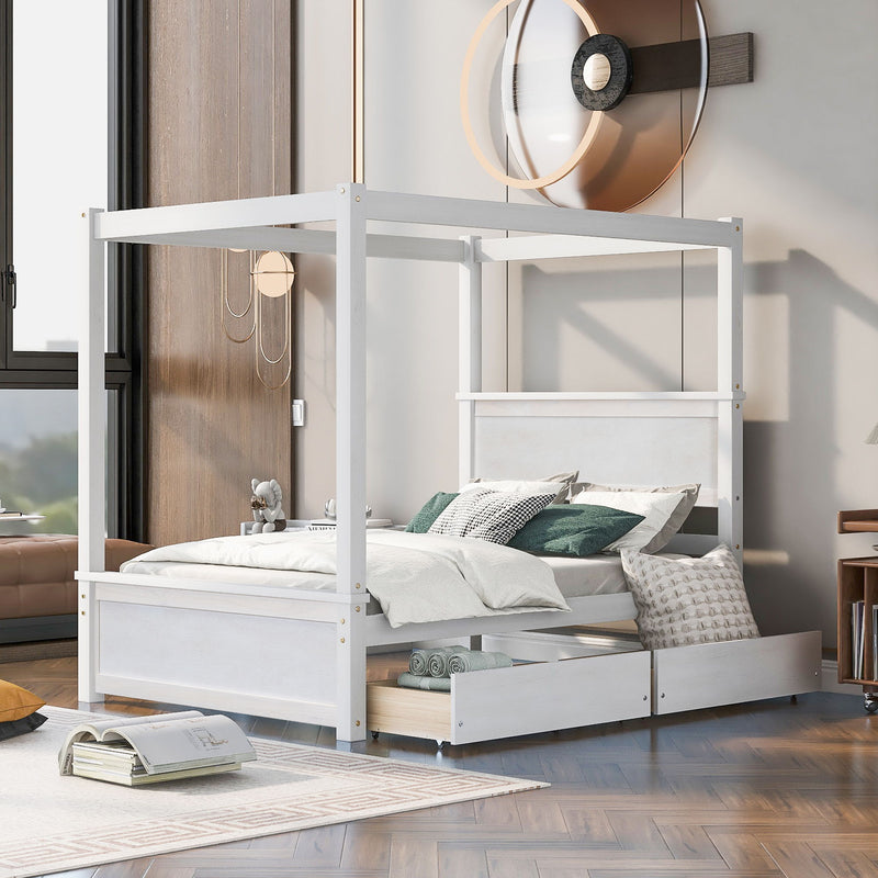 Canopy Platform Bed With Drawers, Support Slats, No Box Spring Needed - R&R Furniture Gallery (Fountain Valley, CA)