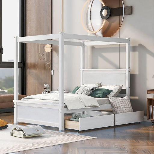 Canopy Platform Bed With Drawers, Support Slats, No Box Spring Needed - R&R Furniture Gallery (Fountain Valley, CA)