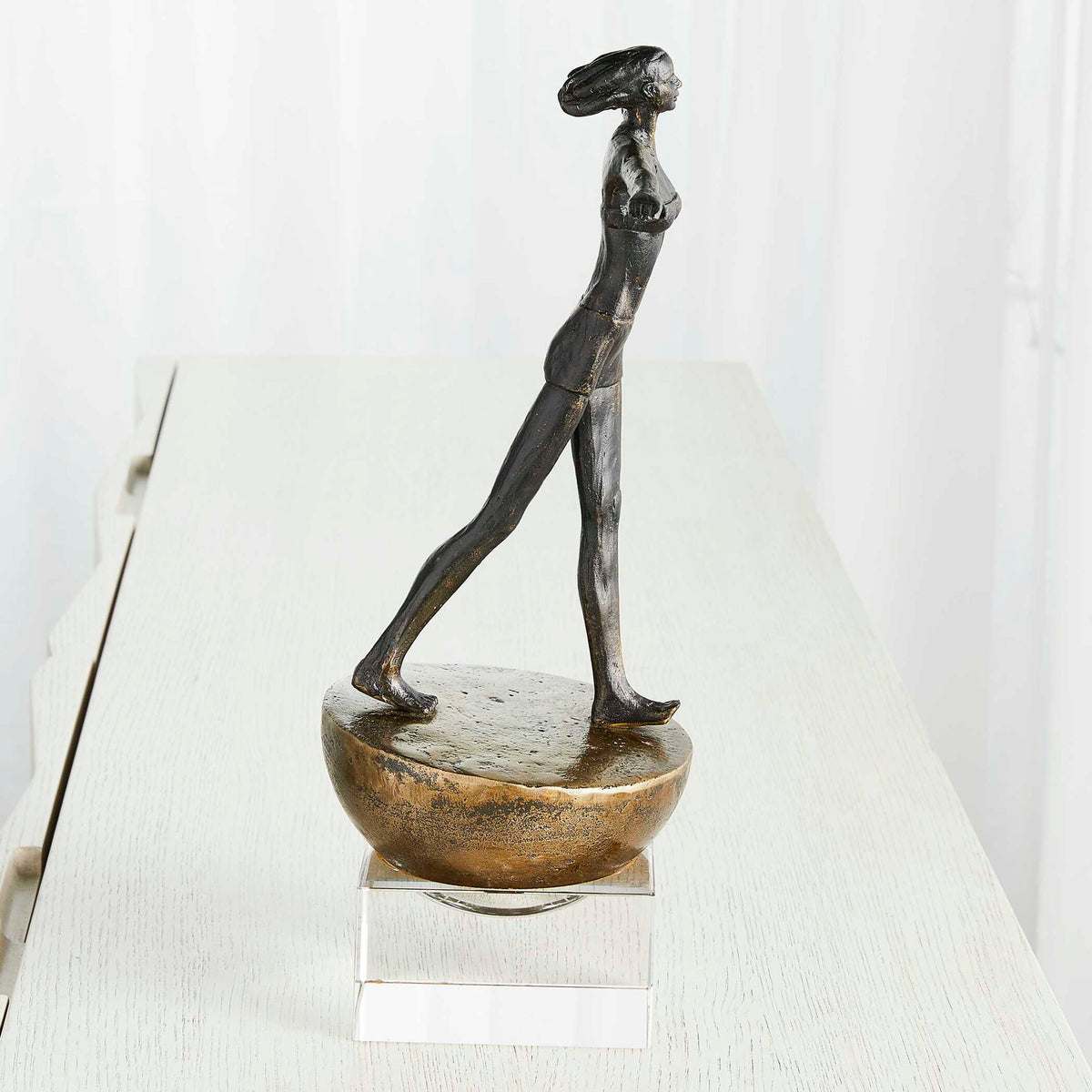 Woman Finding Balance - Sculpture - Black / Brass
