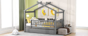 DreamHaus Creativity House Bed with twin size trundle, featuring a playful house-shaped design and sturdy wood construction.