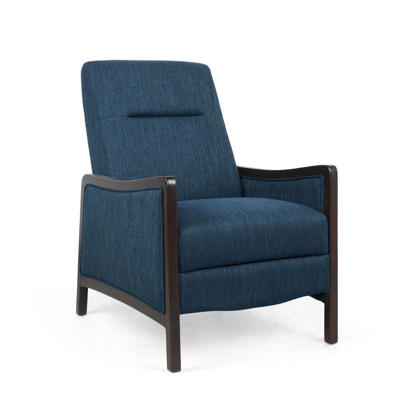 Noble House Drury contemporary fabric upholstered pushback recliner with plush cushioning and modern design.