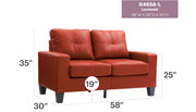 Glory Furniture Newbury stationary loveseat with track arm design, ideal for cozy living spaces, shown in a neutral fabric finish.