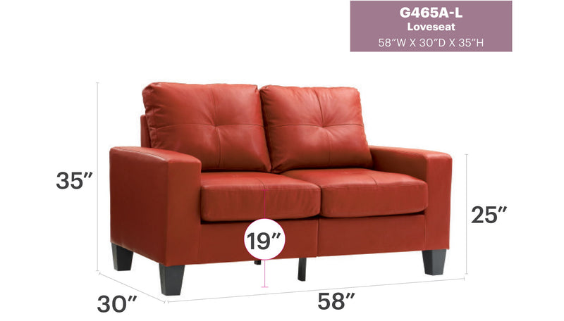 Glory Furniture Newbury stationary loveseat with track arm design, ideal for cozy living spaces, shown in a neutral fabric finish.