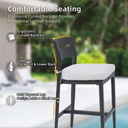 Set of two Life Outside modern outdoor bar stools with backrests and footrests, featuring sleek design and sturdy construction.