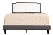 Two-tone upholstered bed from Glory Furniture, showcasing a stylish, padded headboard and sleek design in a modern bedroom setting.