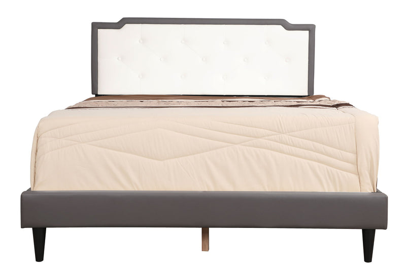 Two-tone upholstered bed from Glory Furniture, showcasing a stylish, padded headboard and sleek design in a modern bedroom setting.