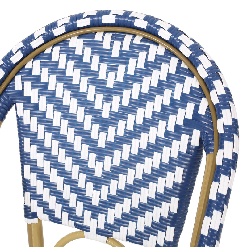 Outdoor Rattan French Barstool Set,, Bamboo, Seat Height - Navy Blue / White - R&R Furniture Gallery (Fountain Valley, CA)