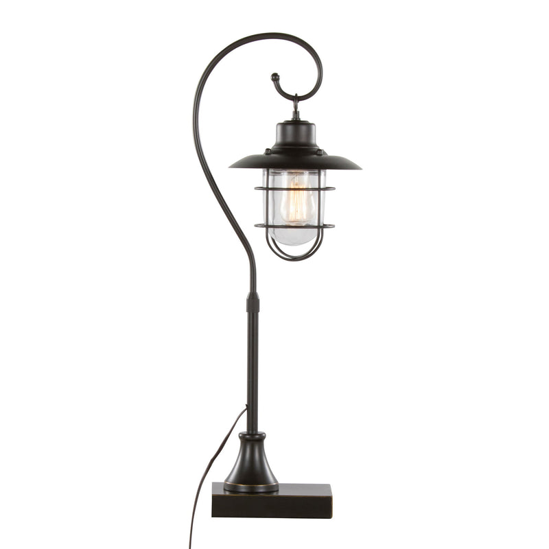 Landen contemporary task lamp set by Lumi Source, oil-rubbed bronze finish with clear glass shades, modern adjustable desk lamps