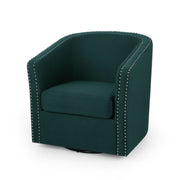 Modern upholstered swivel club chair with nailhead trim from Noble House, showcasing a plush seat and stylish design.