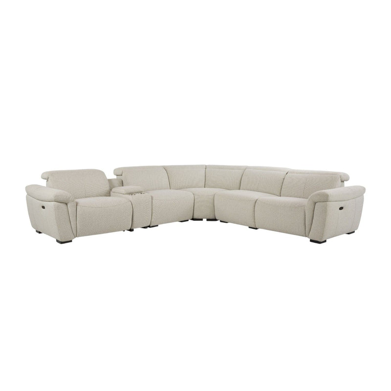 Dayana - Boucle Power Recliner Sectional Sofa For 5 People With Cupholder Console Adjustable Headrest - Beige