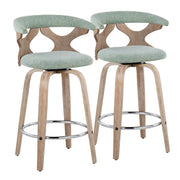Lumi Source Gardenia mid-century modern fixed height counter stools with swivel, set of 2, featuring sleek design and wooden legs