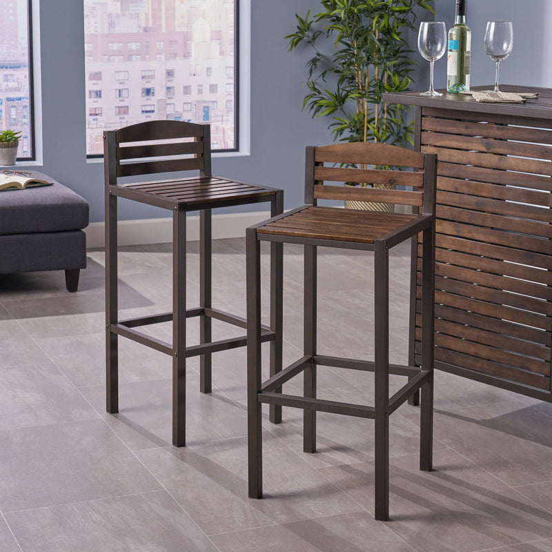 Outdoor Barstool With Slat Panel Design (Set of 2) - Dark Brown - R&R Furniture Gallery (Fountain Valley, CA)