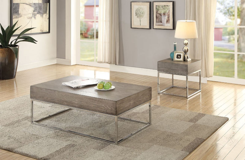 Cecil II - Coffee Table - Gray Oak & Chrome - R&R Furniture Gallery (Fountain Valley, CA)