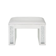 Nysa - Vanity Stool - Ivory Synthetic Leather , Mirrored & Faux Crystals - R&R Furniture Gallery (Fountain Valley, CA)
