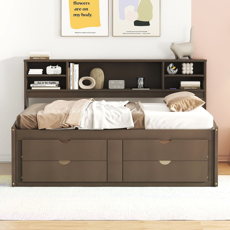 Daybed With 2 Bedside Cabinets, Upper Shelves And 4 Drawers - R&R Furniture Gallery (Fountain Valley, CA)