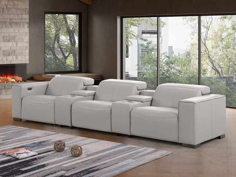 1208 - Leather Sofa With 3 Power Recliners And Two Storage Consoles - R&R Furniture Gallery (Fountain Valley, CA)