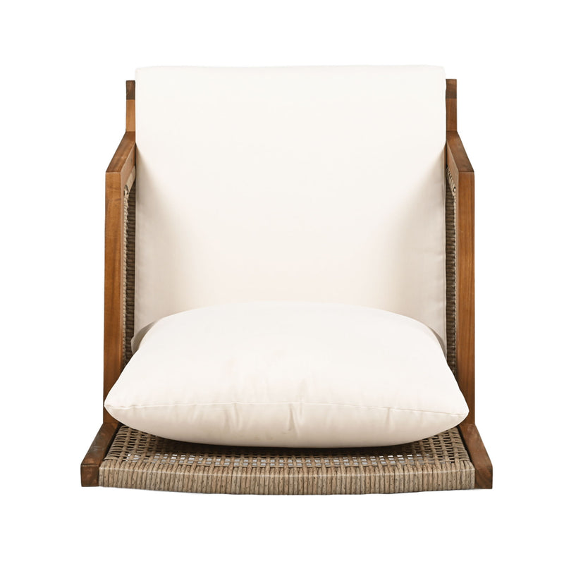 Acacia Wood Patio Furniture Club Chair, Outdoor Wicker Armchair, Deep Seating With Soft Cushions For Porch - Teak / Mix Brown - R&R Furniture Gallery (Fountain Valley, CA)