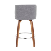 Lumi Source Toriano mid-century modern fixed height counter stool set with round footrest, sleek design, and wooden finish.