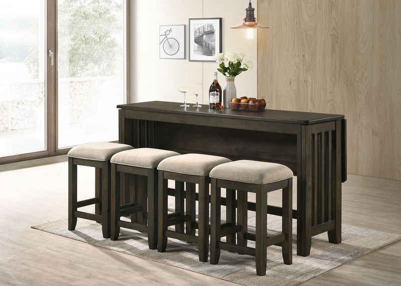 Drop Leaf Table & 4 Stools - Dark Brown - R&R Furniture Gallery (Fountain Valley, CA)