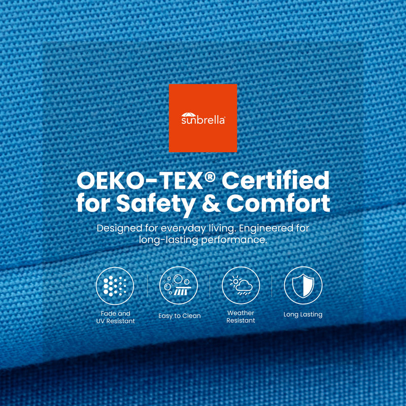 3 Piece Outdoor Patio Lounge Set, 2 Chaise & 1 End Table With Tapered Feet, Pneumatic Adjustable Backrest, Wheels, Sunbrella Cushion - Ember Black / Blue - R&R Furniture Gallery (Fountain Valley, CA)