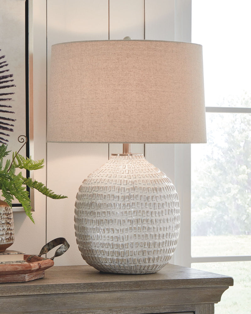 Jamon - Ceramic Table Lamp  - Beige - R&R Furniture Gallery (Fountain Valley, CA)