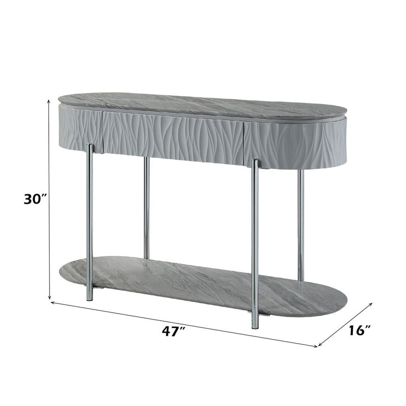 Yukino - Sofa Table - Gray High Gloss & Chrome - R&R Furniture Gallery (Fountain Valley, CA)