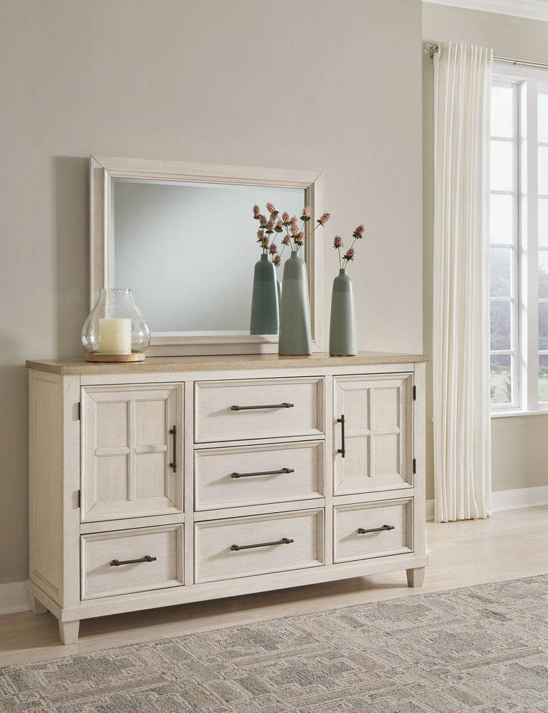 Shaybrock - Dresser And Mirror - Antique White / Brown - R&R Furniture Gallery (Fountain Valley, CA)