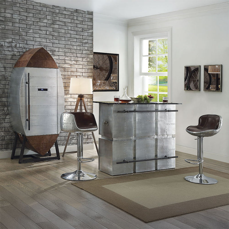 Brancaster - Wine Cooler - Retro Brown Top Grain Leather & Aluminum - R&R Furniture Gallery (Fountain Valley, CA)