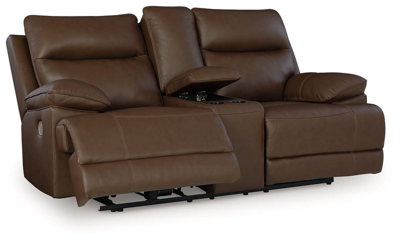 Vonryan - Power Reclining Loveseat With Console / Adj Headrest - Tobacco - R&R Furniture Gallery (Fountain Valley, CA)