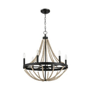 Starry - Chandelier 6 Candle Light Wood Beaded Pendant Light For Dining Room - Black / Clear - R&R Furniture Gallery (Fountain Valley, CA)