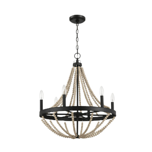 Starry - Chandelier 6 Candle Light Wood Beaded Pendant Light For Dining Room - Black / Clear - R&R Furniture Gallery (Fountain Valley, CA)