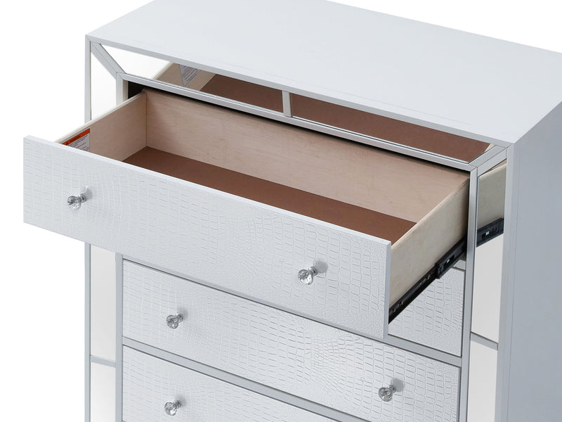 White accent storage chest from Glory Furniture with a sleek, modern design and sturdy construction.