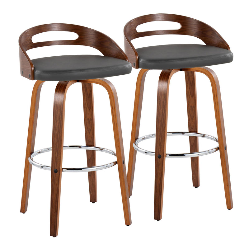 Lumi Source Cassis contemporary fixed height barstools with swivel and round footrest, set of 2, showcasing sleek modern design